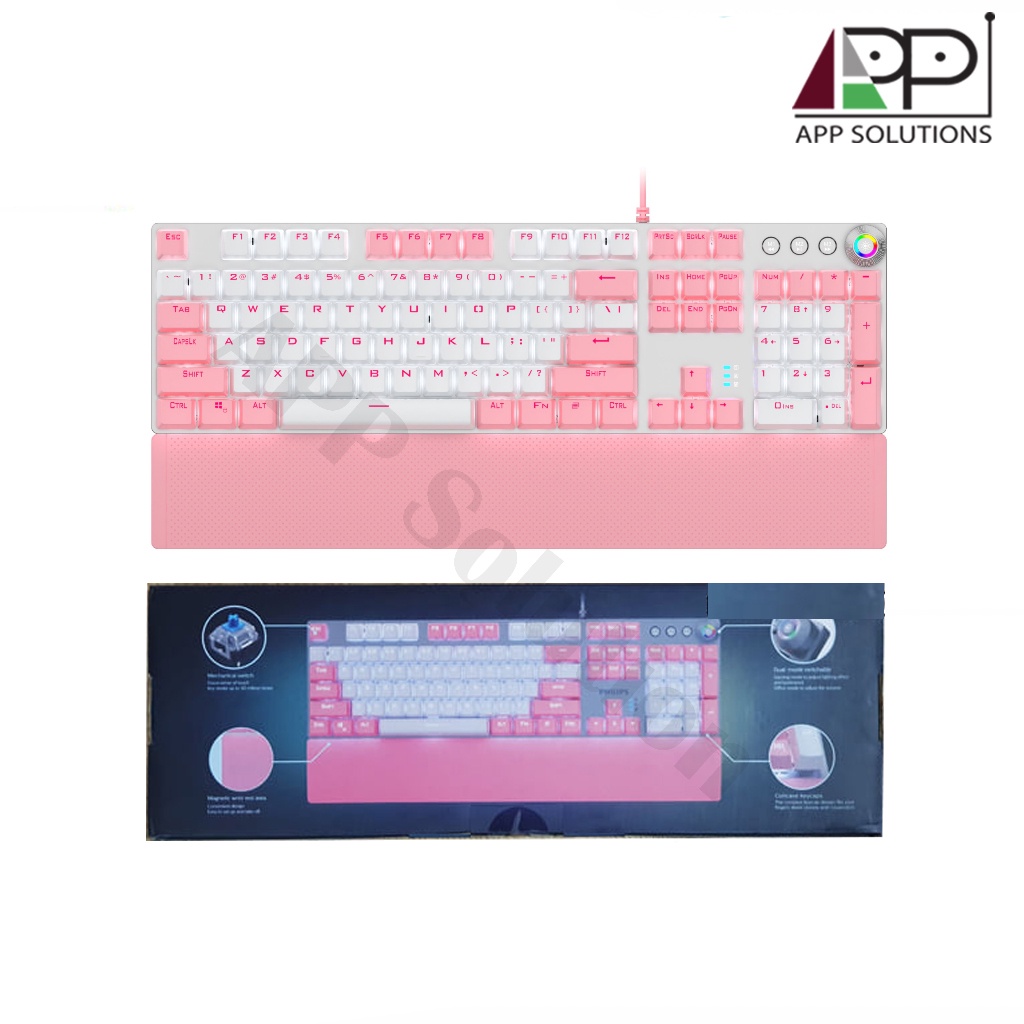 philips-keyboard-คียบอร์ด-gaming-mechanical-รุ่นspk8614-grey-punk-pink-white-pink