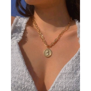 สร้อยคอแฟชั่น สร้อยคอโซ่จี้เหรียญ สีทองเก๋ๆ Charm Necklace (ส่งจากไทย) Coin Charm Necklace
