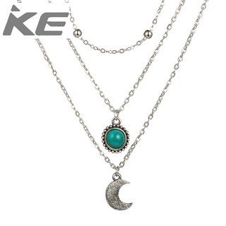Jewelry Simple geometric moon horn flower turquoise beaded ball necklace clavicle chain for gi