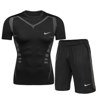 Nike ชุดว่ายน้ําผู้ชาย เสื้อยืด + กางเกงขาสั้น ชุดว่ายน้ํา 2 ชิ้น ชุดกีฬาว่ายน้ํา เซิร์ฟแวร์ แห้งเร็ว ยิม Baju แขนสั้น