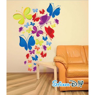 SALE Transparent wall sticker สติ๊กเกอร์ติดผนัง Colour butterfly (กว้าง70cm.xสูง130cm.)