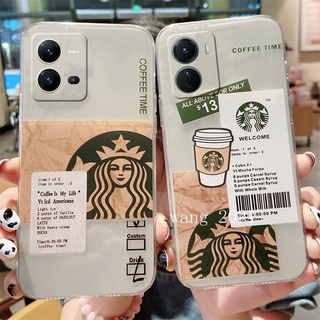 [Ready To Ship] New Casing VIVO Y16 V25 V25e V25 Pro 5G Y35 2022 Y22 Y22s เคส Phone Case Cute Creative Starbucks Pattern Clear Silicone Soft Back Cover เคสโทรศัพท์