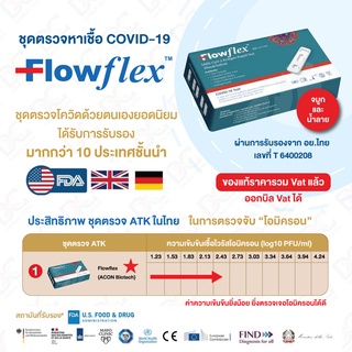 Flowflex ชุดตรวจโควิค ATK ACON Flowflex กล่องเขียว 2 in 1 ใช้ได้ทั้งน