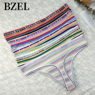 Bzel พร้อมส่ง กางเกงชั้นในจีสตริง ผ้าฝ้ายแท้ ลายทาง หลากสี เซ็กซี่ เป็นมิตรกับผิว แฟชั่นสําหรับผู้หญิง