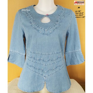 Acezung Jeans womens denim tops เสื้อยีนส์เดนิม- ไซส์M 36"(ป้ายห้อย ไม่ผ่านการใช้งาน)