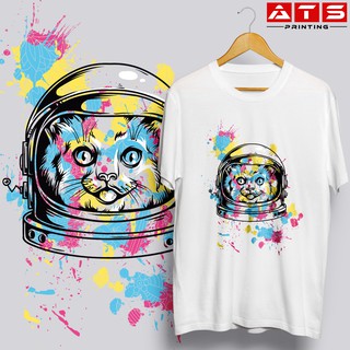 นักบินอวกาศ T shirt Tops Unisex Astronaut Cat design Clothes Clothing Line Cat Print For Men and Women Shirts