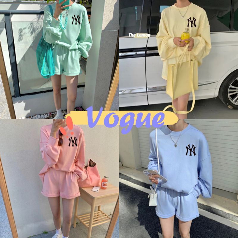 รูปภาพสินค้าแรกของVogue​ ​พร้อมส่ง​ ​เสื้อยืดแขนยาว+กางเกงขาสั้น สีพาสเทล3สีน่ารักมาก เสื้อกันหนาว (DX-NY-6061)​ -N 06