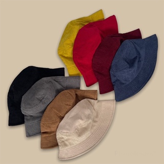 (WI) หมวกบักเก็ต สีพื้นผ้าลูกฟูก Bucket hat