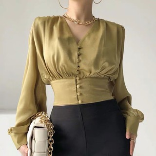 พร้อมส่ง**เสื้อทรงฝรั่งเศส ผ้าซาติน