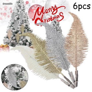 【DREAMLIFE】6Pcs Christmas Tree Decoration Clip On Fake Feather Glittery Baubles Ornament/ /