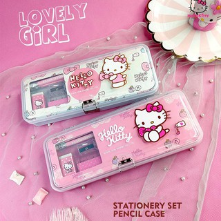 กล่องดินสอ แบบใส ลาย Hello Kitty สําหรับใส่เครื่องเขียน ปากกา เครื่องเขียน สํานักงาน โรงเรียน