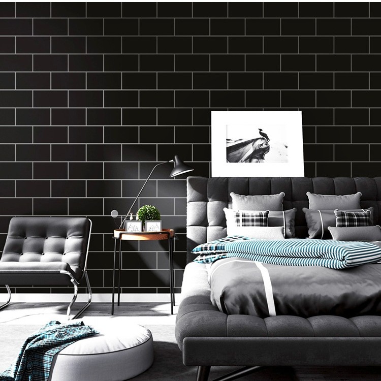 wallpaper-ลายตารางใหญ่-สีดำ-วอลเปเปอร์สติ้กเกอร์-ติดผนัง-โมเดิร์น