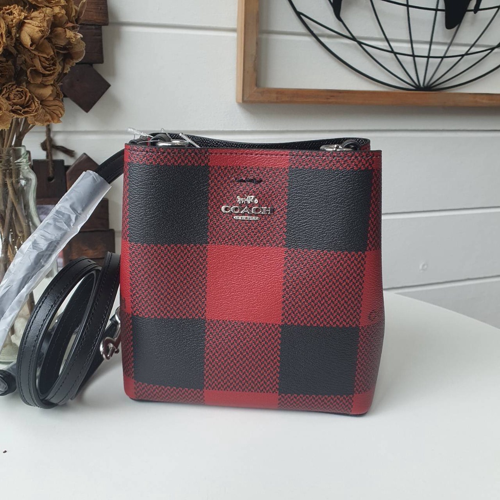 แท้-พร้อมส่ง-mini-town-bucket-bag-with-buffalo-plaid-print-style-no-c7267