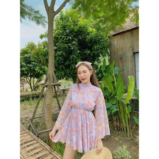 🎈 เดรสสั้น ยางยืดรอบเอว ด้านหลังเว้าหลัง ผูกโบว์คอหลัง🎈