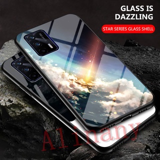 กรณี Realme GT 5G ฝาครอบกรณี Gradient Starry Glass Casing Realme GT RealmeGT เคสโทรศัพท์ Back Cover