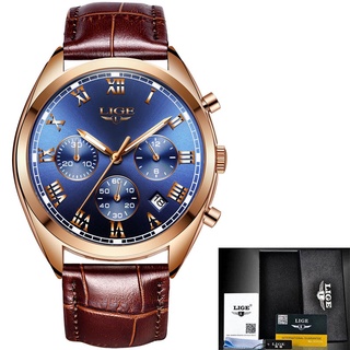 2018 LIGE Luxury brand mens quartz watch Men s waterproof fashion sports watch Men s leather