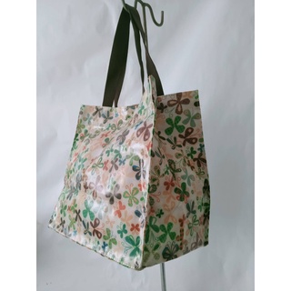 กระเป๋าถือผ้าแคนวาส พิมพ์ลายดอกไม้สีเขียว