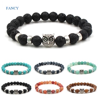 Fancy สร้อยข้อมือ ลูกปัดหินอาเกต หินธรรมชาติ 8 มม. สีฟ้า สไตล์เรโทร สีเงิน สําหรับผู้ชาย