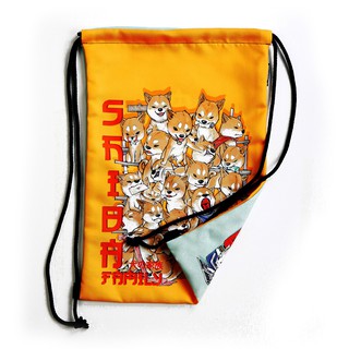 กระเป๋าหูรูด ลดโลกร้อน ลาย หมาหมู่ แมวหมู่ หน้าหลัง ผ้าแคนวาส พกพาง่าย / Shiba Family / Neko Family Front-Back