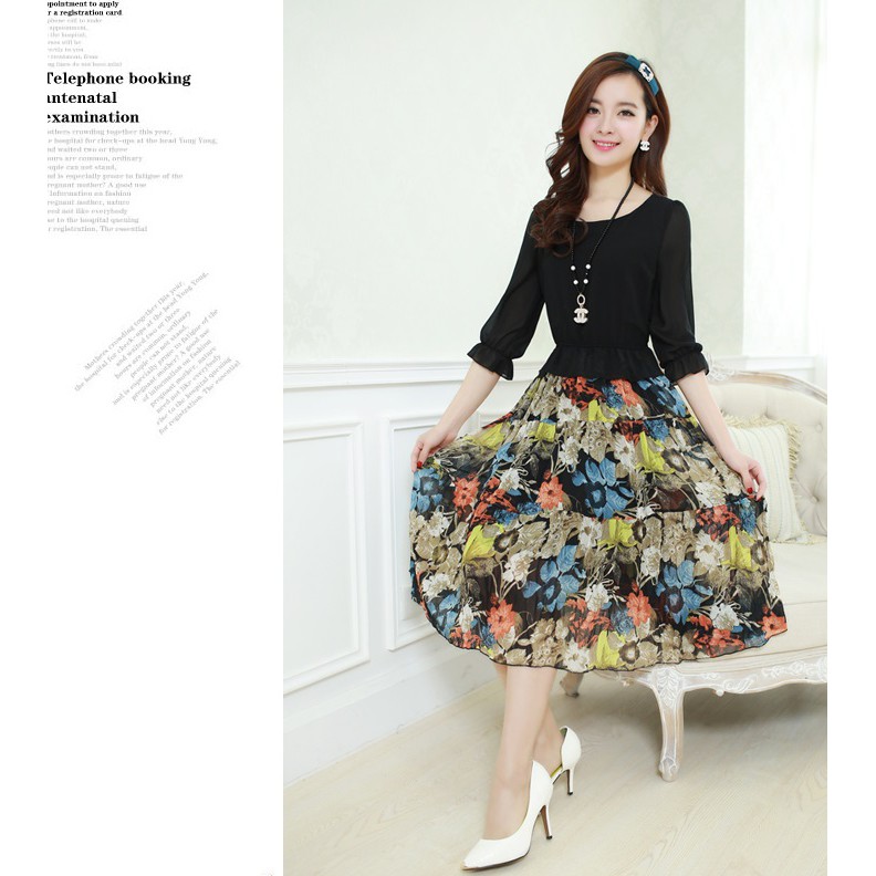 มี-5-สี-3-ไซส์-flowery-gardenness-dress-เดรส-ชีฟองลายดอกไม้-สวยตัวเดียวเอาอยู่