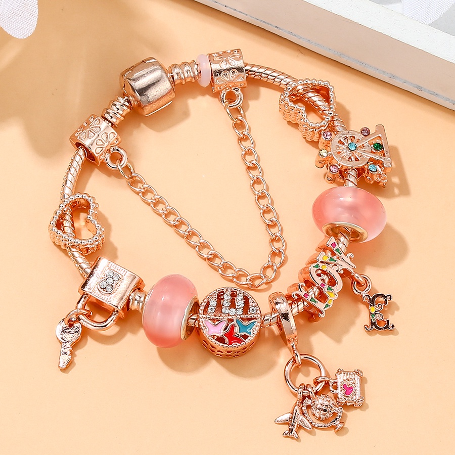 dinglly-โรสโกลด์-เครื่องบิน-และกระเป๋าเดินทาง-จี้ผีเสื้อ-รัก-ลูกปัด-หัวใจ-ล็อค-amp-พวงกุญแจ-จี้-สร้อยข้อมือ-สําหรับผู้หญิง-กําไลข้อมือคริสตัล-สีชมพู
