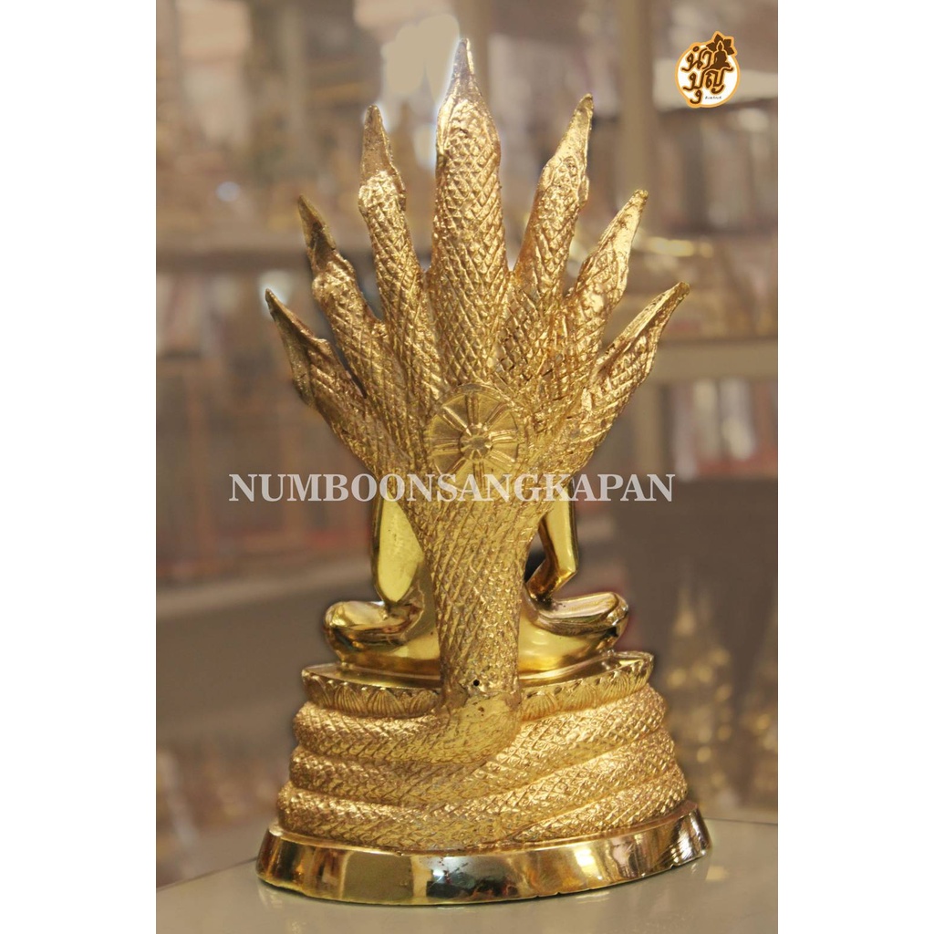 พระประจำวันเสาร์-ปางนาคปรก-เนื้อทองเหลืองขัดเงา-ขนาดหน้าตัก-3นิ้ว