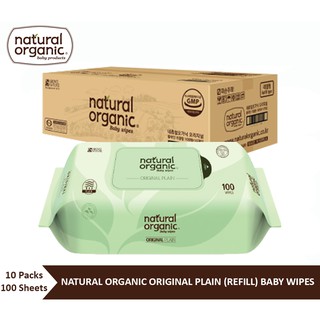 สินค้า Natural Organic, Original Plain Baby Wipes (Refill Type,10*100 sheets) ทิชชูเปียกออแกนิค เนเชอรัลออแกนิค ขนาด 100 แผ่น