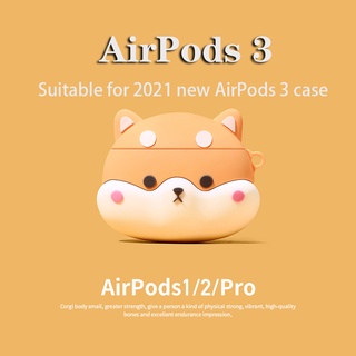 ใหม่ compatible AirPods 3 กรณีการ์ตูน Corgi สำหรับ compatible AirPods (3rd) กรณี 2021 ใหม่ compatible AirPods3 หูฟังเปลือกป้องกัน 3rd กรณี compatible AirPodsPro กรณี compatible AirPods2gen กรณี