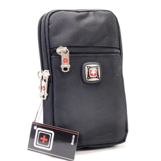 Chinatown Leatherกระเป๋ามือถือผ้าซิปคู่+ช่องหน้า ร้อยเข็มขัด2เครื่องสีดำ