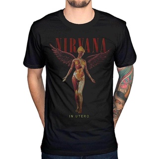 เสื้อยืดวินเทจเสื้อยืด ผ้าฝ้าย 100% พิมพ์ลายวงร็อค Awdip Official Nirvana In Utero สีดํา ของขวัญวันเกิด สําหรับผู้ชายS-5