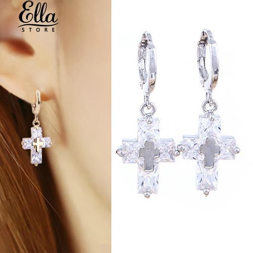 เครื่องประดับหรู-cubic-zirconia-ของผู้หญิงแบบ-dangle-drop-cross-hoop-earrings-banquet