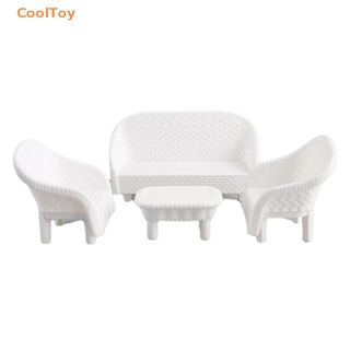 Cooltoy โมเดลโซฟาจิ๋ว สีขาว สําหรับตกแต่งบ้านตุ๊กตา ห้องนั่งเล่น DIY 4 ชิ้น