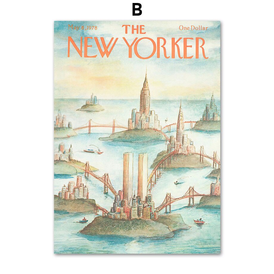 ภาพโปสเตอร์-new-yorker-magazine-cover-สไตล์วินเทจสําหรับตกแต่งผนังห้องนั่งเล่น