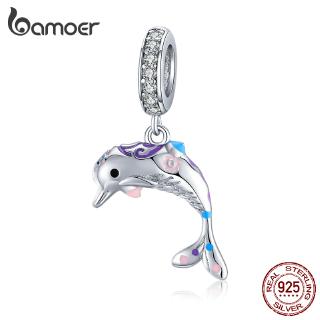 BAMOER Dolphin Fashion Charm For Female Fit Original Bangle DIY 925 Silver