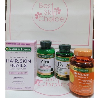 ภาพหน้าปกสินค้ารวมวิตามิน Nature\'s Bounty Vitamin D3, Zinc 50mg,Hair Skin &Nails with Biotin 5000,Immune 24 Hour with Ester-C ที่เกี่ยวข้อง