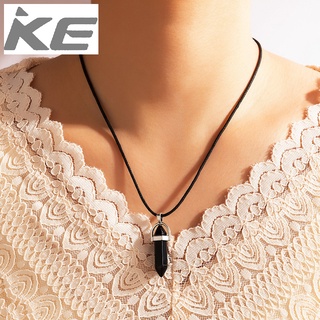 Pink crystal necklace Hexagonal column crystal wax rope necklace Imitation natural stone black