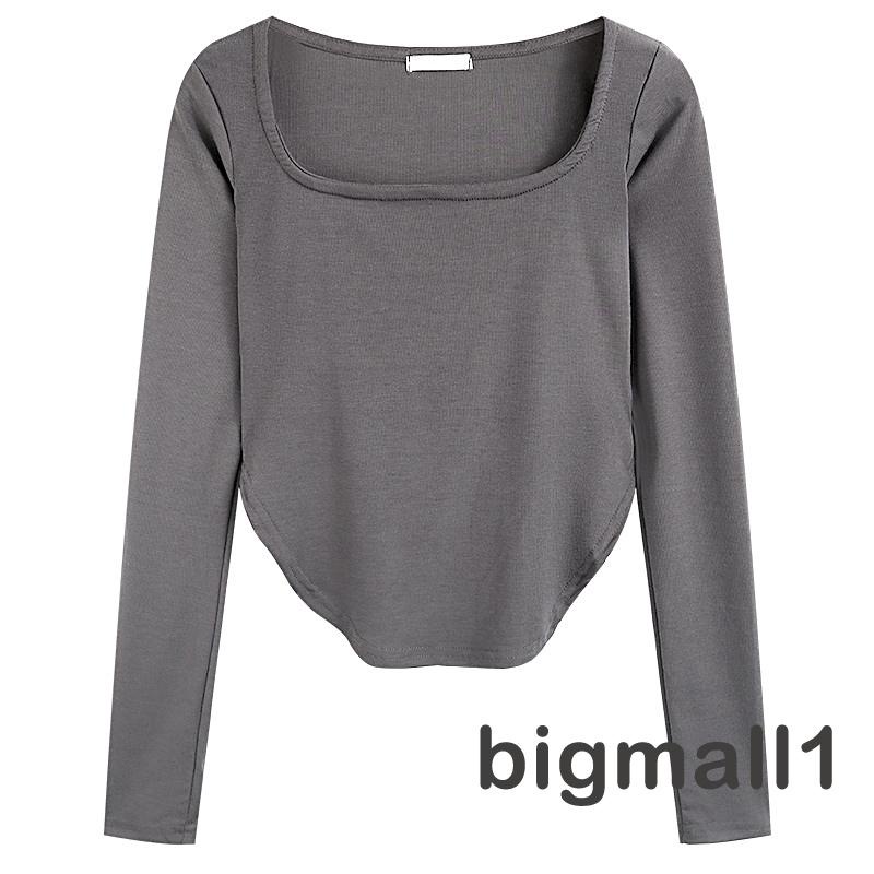 bigmall-เสื้อยืดแขนยาวลําลองแฟชั่นพอดีตัวสําหรับผู้หญิง