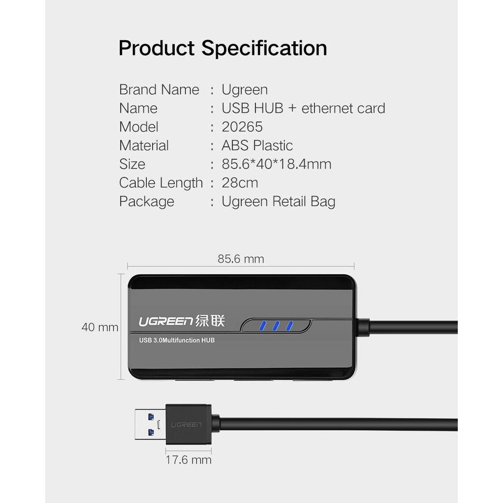 ภาพสินค้าUGREEN(20265) USB 3.0 Gigabit Ethernet Lan RJ45 Network Adapter to 1000Mbps+3 Ports Hub จากร้าน toara บน Shopee ภาพที่ 4