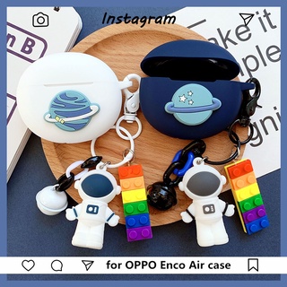 OPPO Enco Air Case การ์ตูนอวกาศนักบินอวกาศพวงกุญแจจี้ OPPO Buds ซิลิโคนนิ่มเคสหูฟัง W11 วงแหวนสีทึบ เชือกเส้นเล็ก OPPO Enco X Bluetooth เคสโทรศัพท์แบบปก OPPO Enco ฟรีเคสกันกระแทก