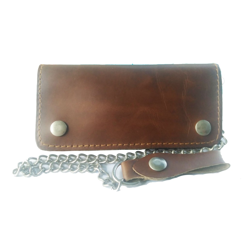 lupadu-biker-clutch-genuine-cow-leather-wallet-with-safty-chain-กระเป๋ายาวโซ่-น้ำตาล