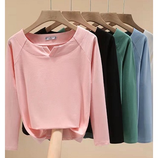 เสื้อยืดทรงหลวมใส่สบาย เสื้อยืดแขนสั้นคอวีสีพื้น  เสื้อยืดแขนสั้นงานเรียบๆ สุภาพสุดๆ