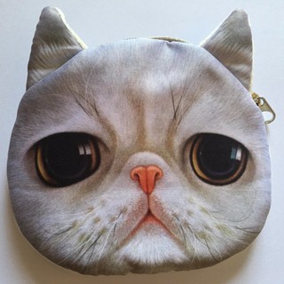 กระเป๋าใส่เหรียญลายหน้าแมวสีขาวหน้าบี้  3มิติเหมือนจริง Grumpy cat
