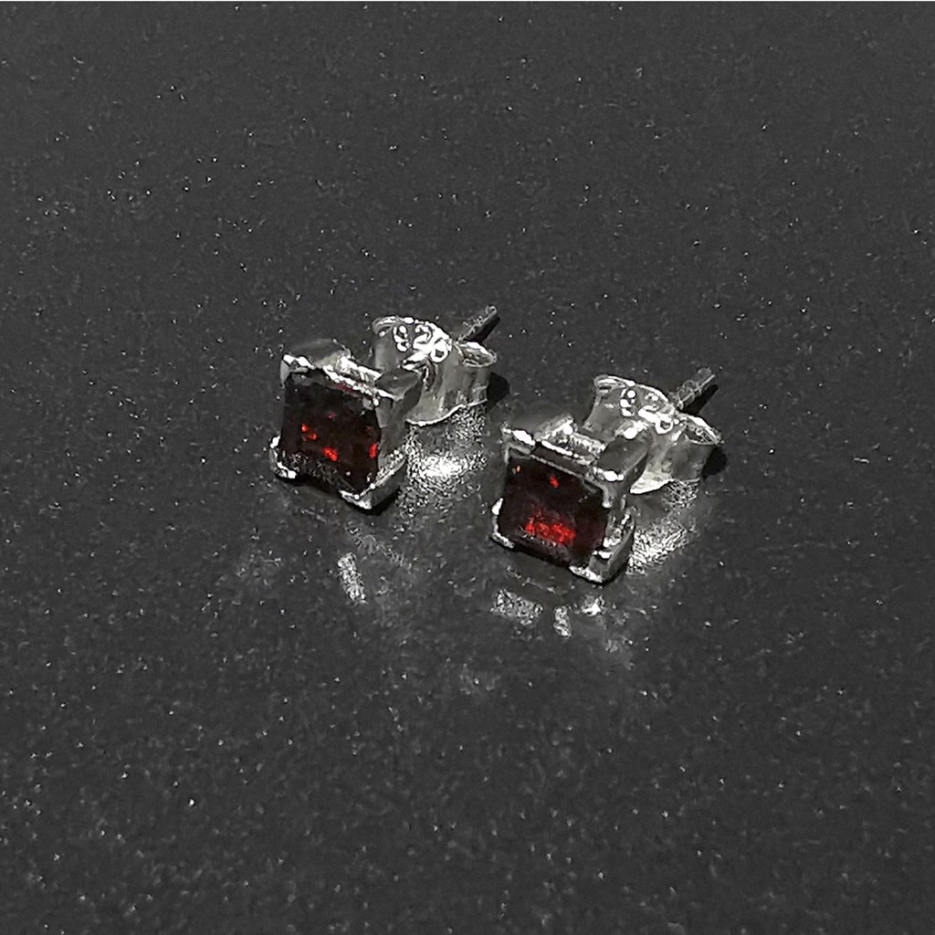 ต่างหู-เงินแท้925-พลอยโกเมนแท้-garnet-4-เหลี่ยม-จัตุรัส