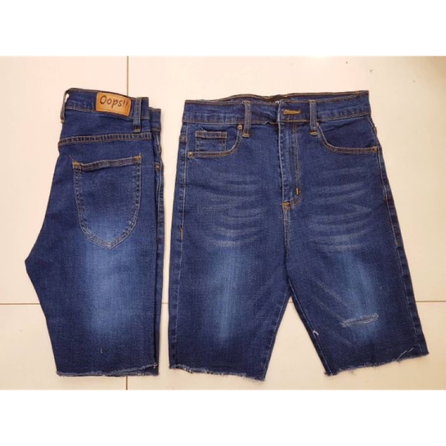 code-l9e6b-ลด25-oops-jeans-กางเกงยีนส์-3-ส่วน-สีเข้ม-ผ้ายืด