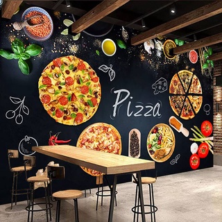 วอลล์เปเปอร์ติดผนัง รูปร้านพิซซ่า กาแฟ 3D สําหรับตกแต่งบ้าน ร้านอาหาร คาเฟ่ ร้านพิซซ่า
