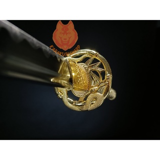 ซามูไร คาตานะ เหล็ก1060ใบทอง ซึบะงูสีทอง ปลอกไม้ลายไหมทอง ด้ามหนังPUสี ...