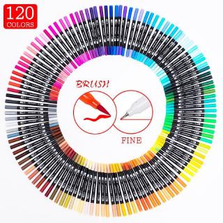 ปากกาพู่กัน แบบสองหัว 120 สี สำหรับระบายสี คัดตัวอักษร