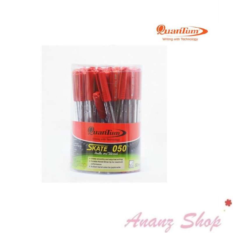 ปากกา-ปากกาลูกลื่น-ปากกามีปลอก-สีแดง-0-5-มม-แพ็ค-50-ด้าม-quantum-skate-050
