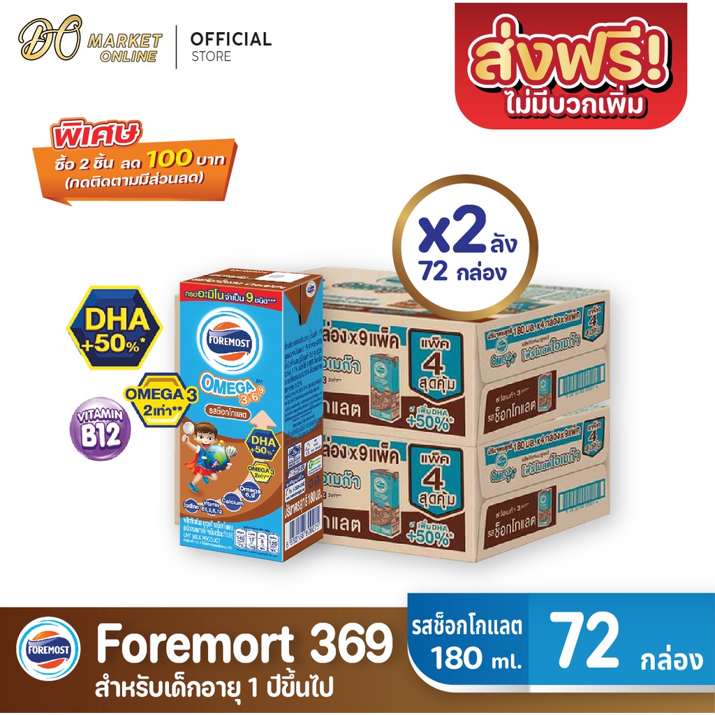 ภาพหน้าปกสินค้าโฟร์โมสต์ โอเมก้า369 นมยูเอชที รสช็อกโกแลต FOREMOST UHT OMEGA369 180มล. (ยกลัง 2 ลัง : รวม 72กล่อง) จากร้าน d.o.market บน Shopee