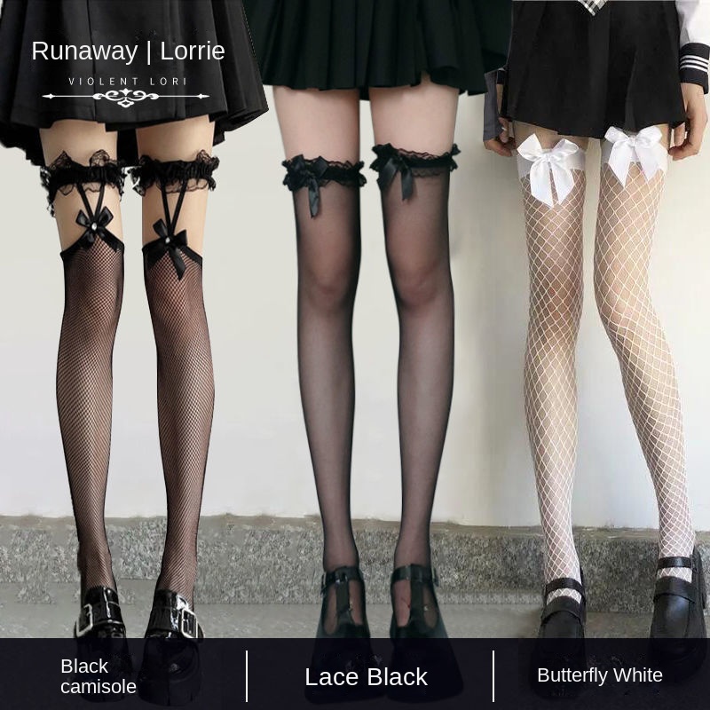 Lolita Silk Thin Stockings Sexy Butterfly JK Girls Lace Body
